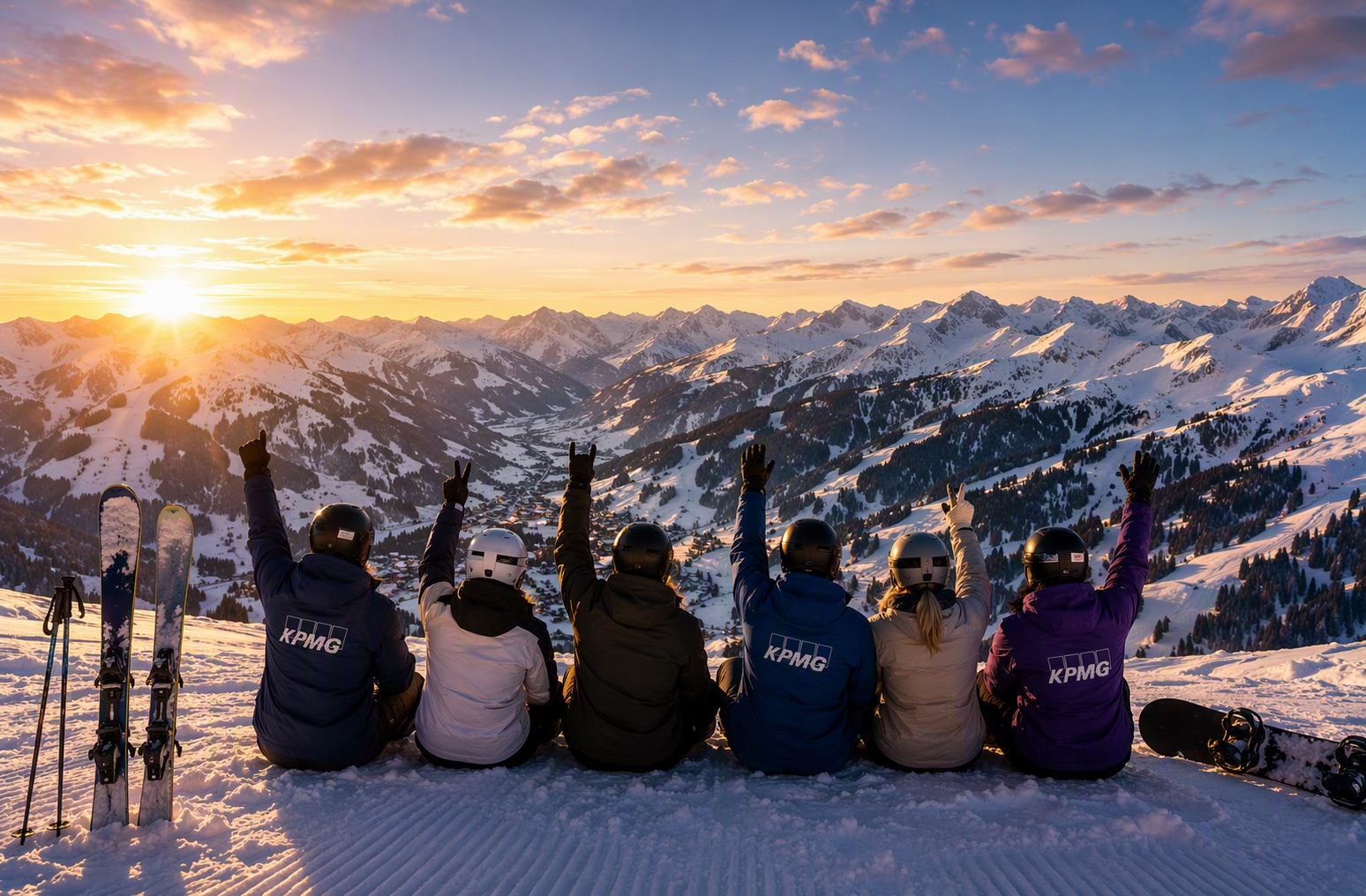 Teilnehmende des Tech Alpine Summit beim Skifahren im Skigebiet Hochfügen im Zillertal